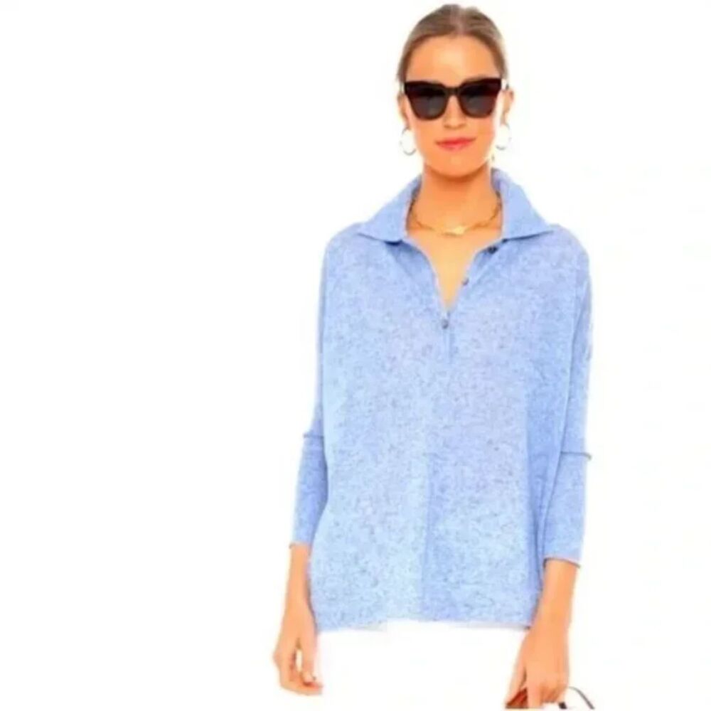 Tuckernuck Clayton 3/4 Sleeve Knit Polo, Chambray, Size M/L